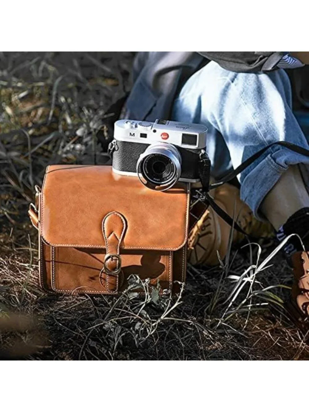 Retro PU Leather Camera Sling Bag - Stylish Crossbody for DSLR & Mirrorless